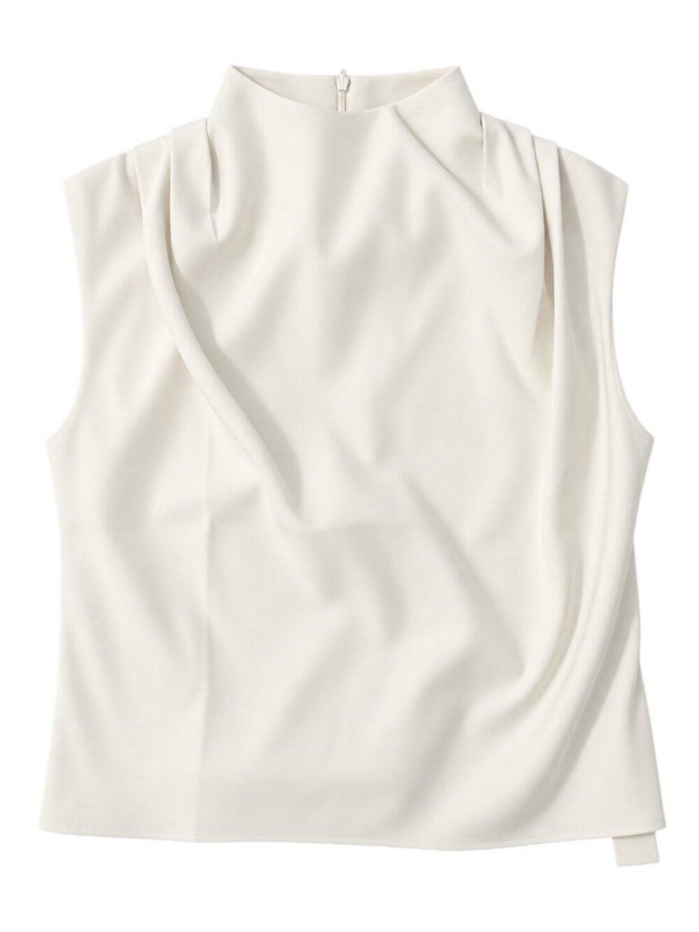 Commense Beige Draped High Neck Cap Sleeve Blouse | NWT | Size M